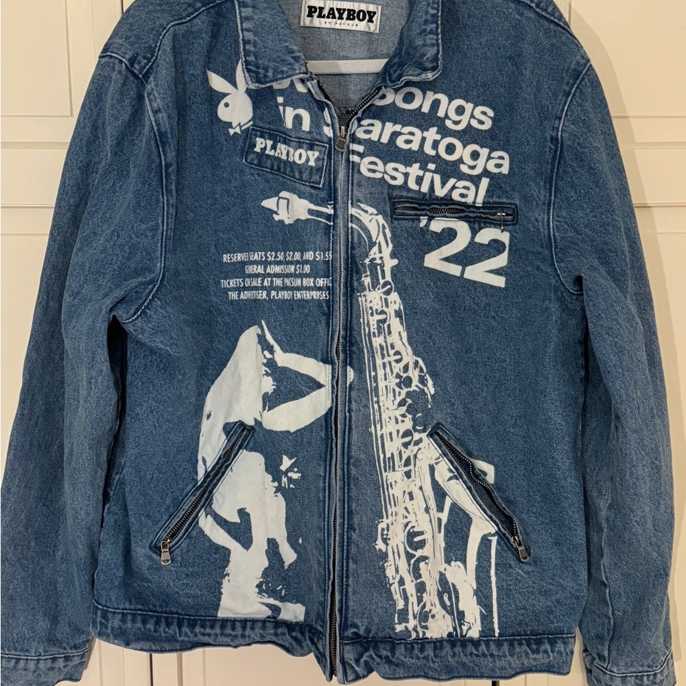 PLAYBOY Blue Denim Jacket with White Festival Graphics